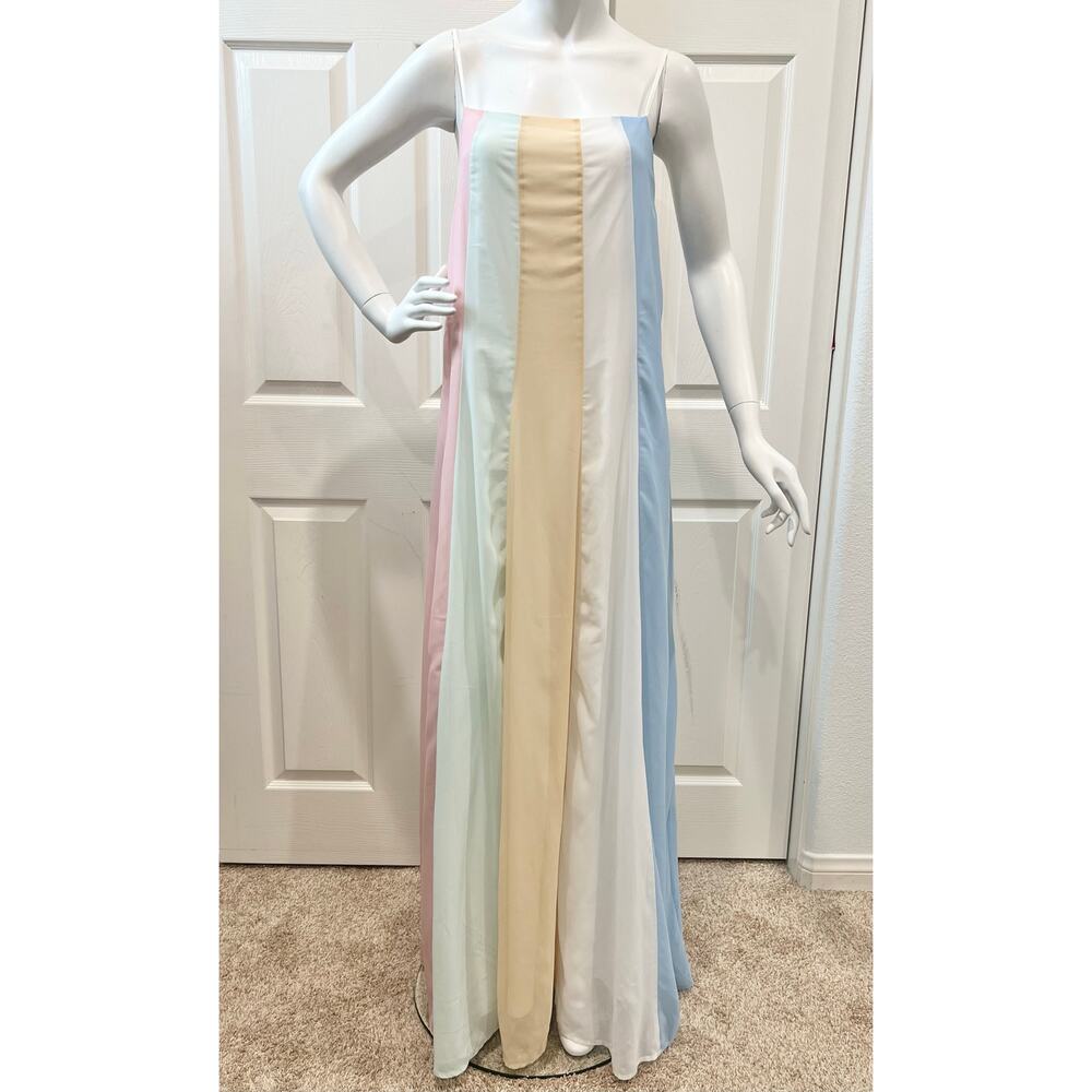 Summer Pastel Strappy Maxi Dress / Sz L / Flowy Wedding Garden Party Dress